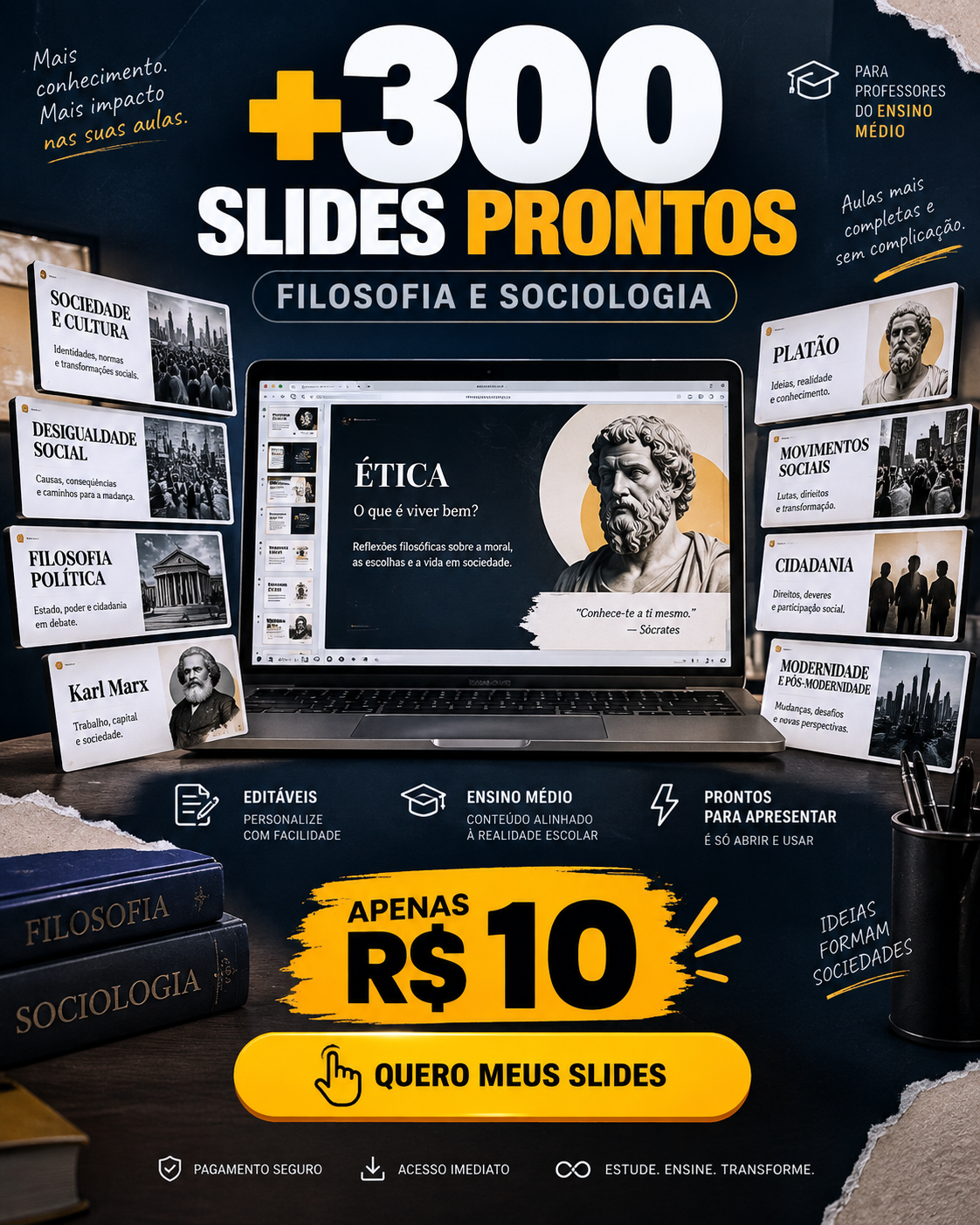 Mais de 300 slides prontos de Filosofia e Sociologia por apenas R$ 10